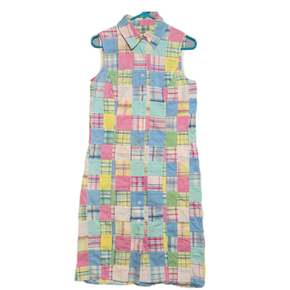 Brooks Brothers 346 Shirt Dress Womens 8 Multi Patchwork Madras Plaid Sleeveless